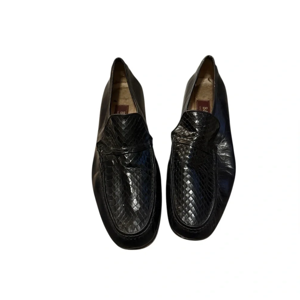 Vintage Bally Glossy Black Patterned Loafers